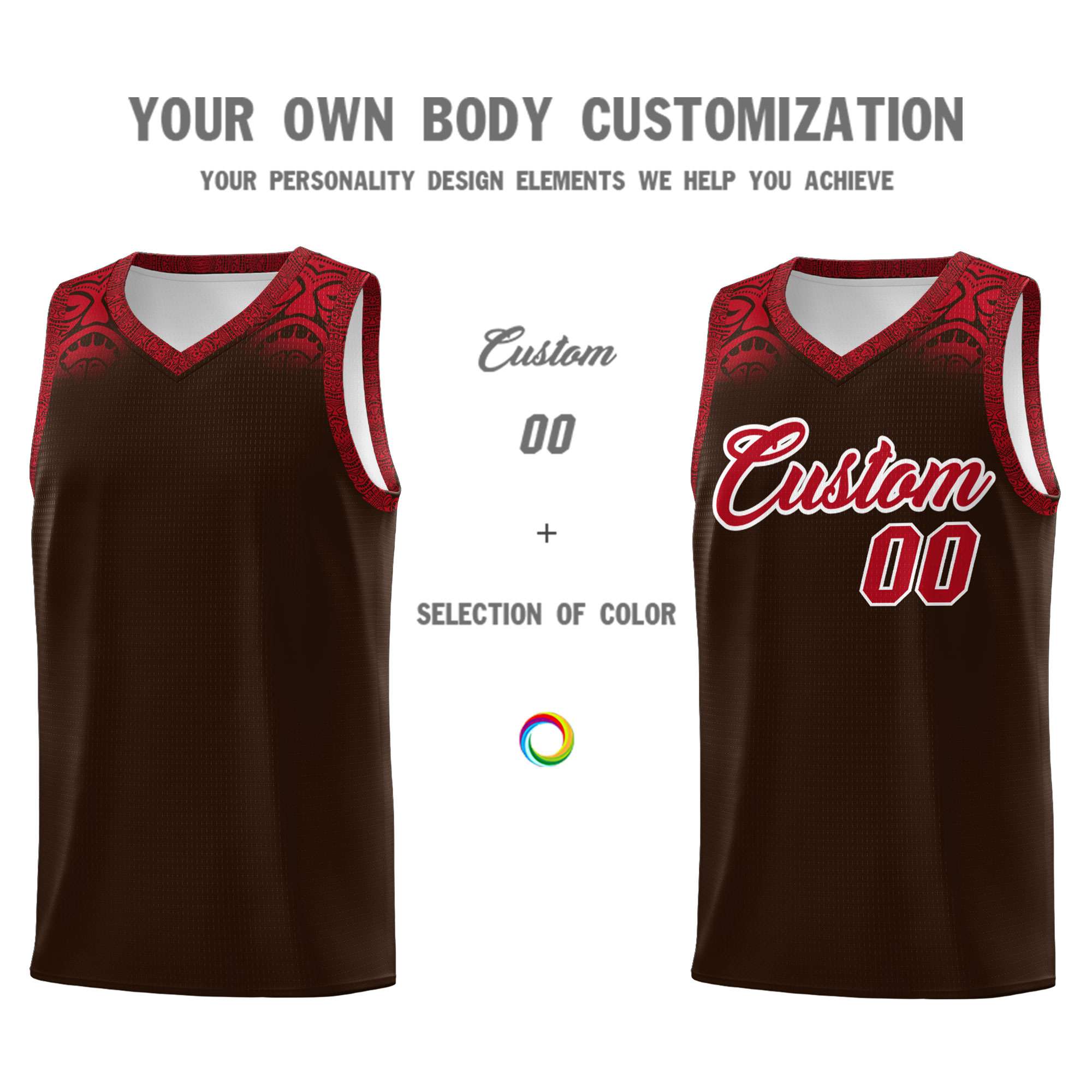 Custom Brown Red Personalized Indians Print Sets Sports Uniform Basketball Jersey