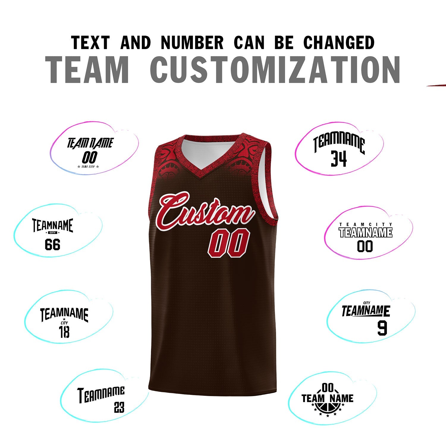 Custom Brown Red Personalized Indians Print Sets Sports Uniform Basketball Jersey