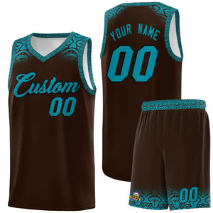 Custom Brown Teal Personalized Indians Print Sets Sports Uniform Basketball Jersey