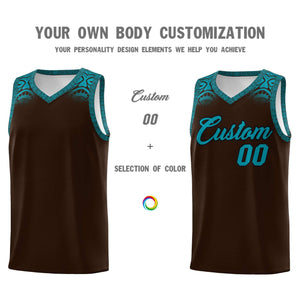 Custom Brown Teal Personalized Indians Print Sets Sports Uniform Basketball Jersey