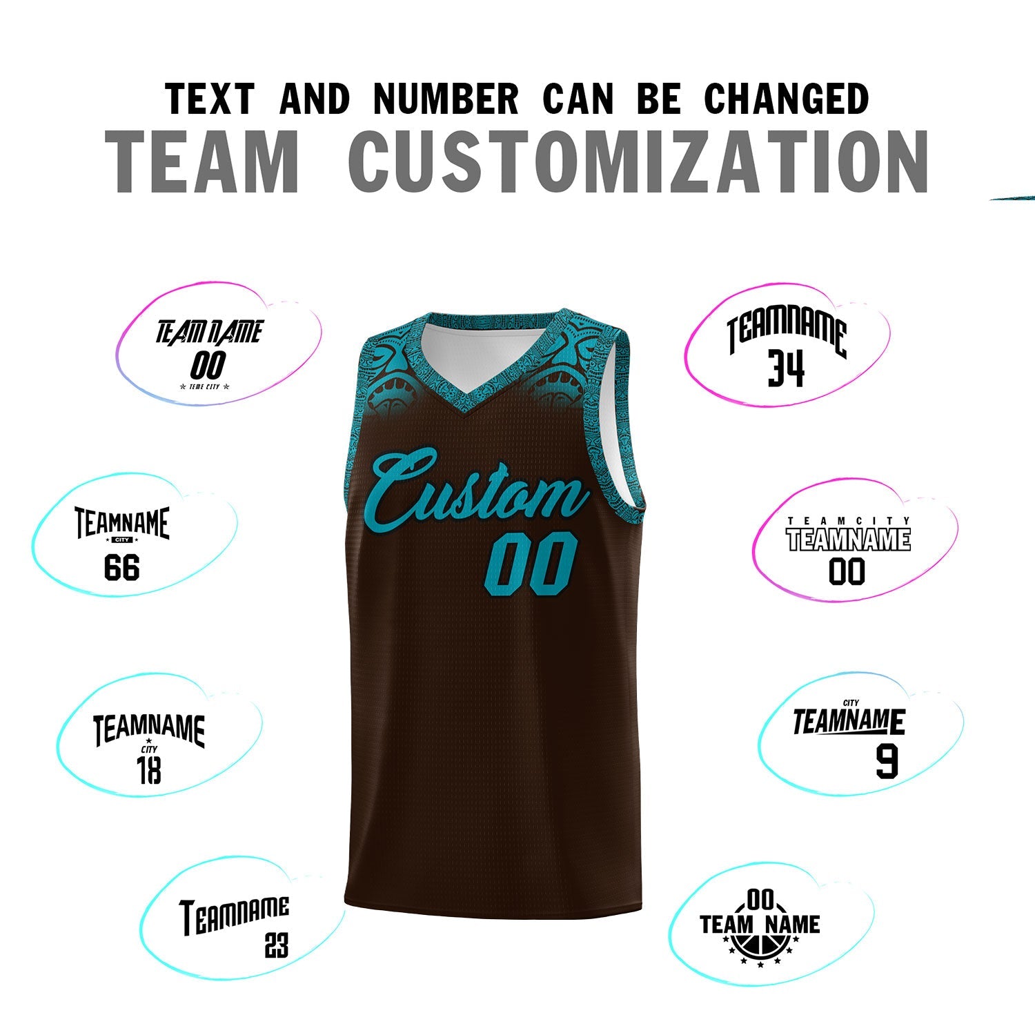 Custom Brown Teal Personalized Indians Print Sets Sports Uniform Basketball Jersey