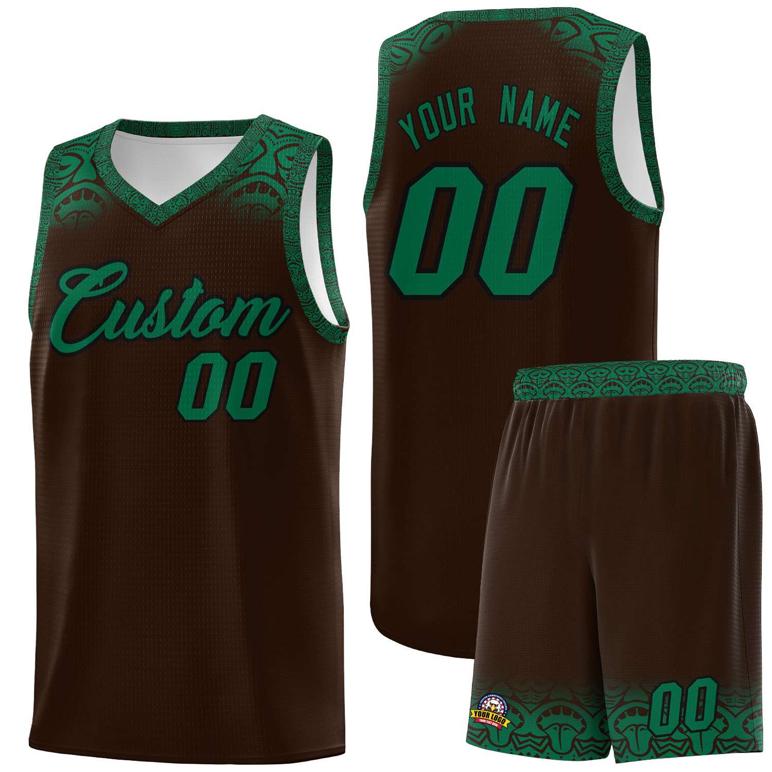 Custom Brown Kelly Green Personalized Indians Print Sets Sports Uniform Basketball Jersey