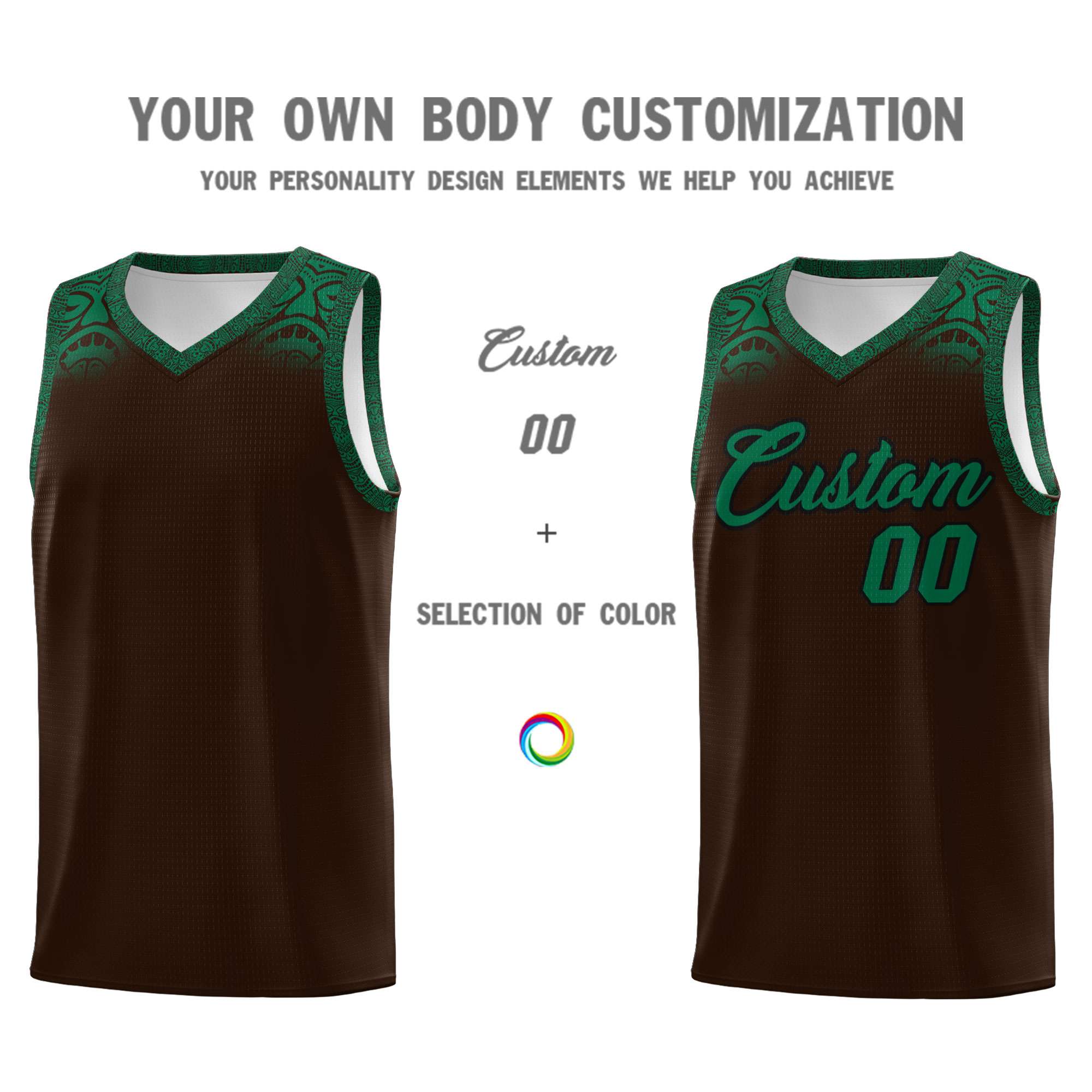 Custom Brown Kelly Green Personalized Indians Print Sets Sports Uniform Basketball Jersey