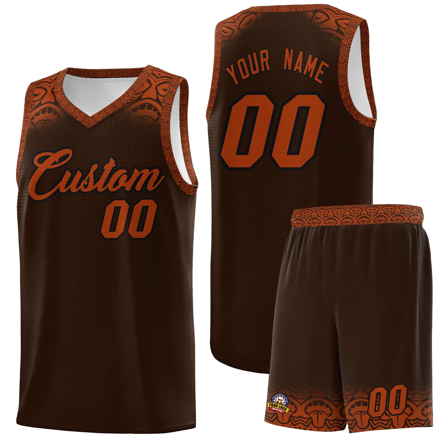 Custom Brown Texas Orange Personalized Indians Print Sets Sports Uniform Basketball Jersey