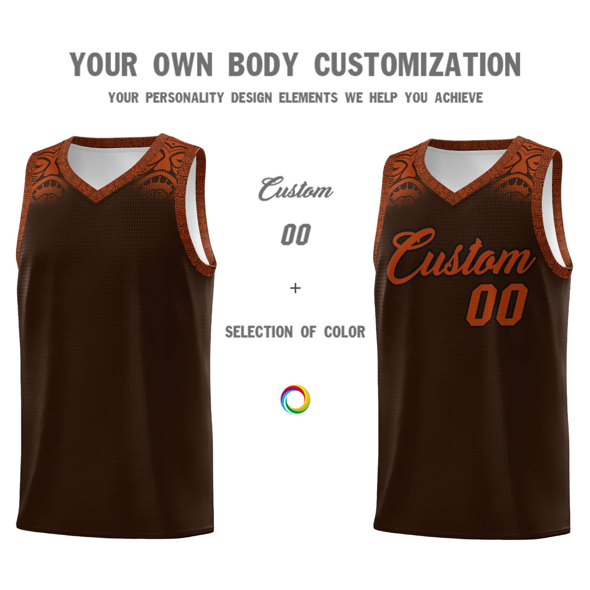 Custom Brown Texas Orange Personalized Indians Print Sets Sports Uniform Basketball Jersey