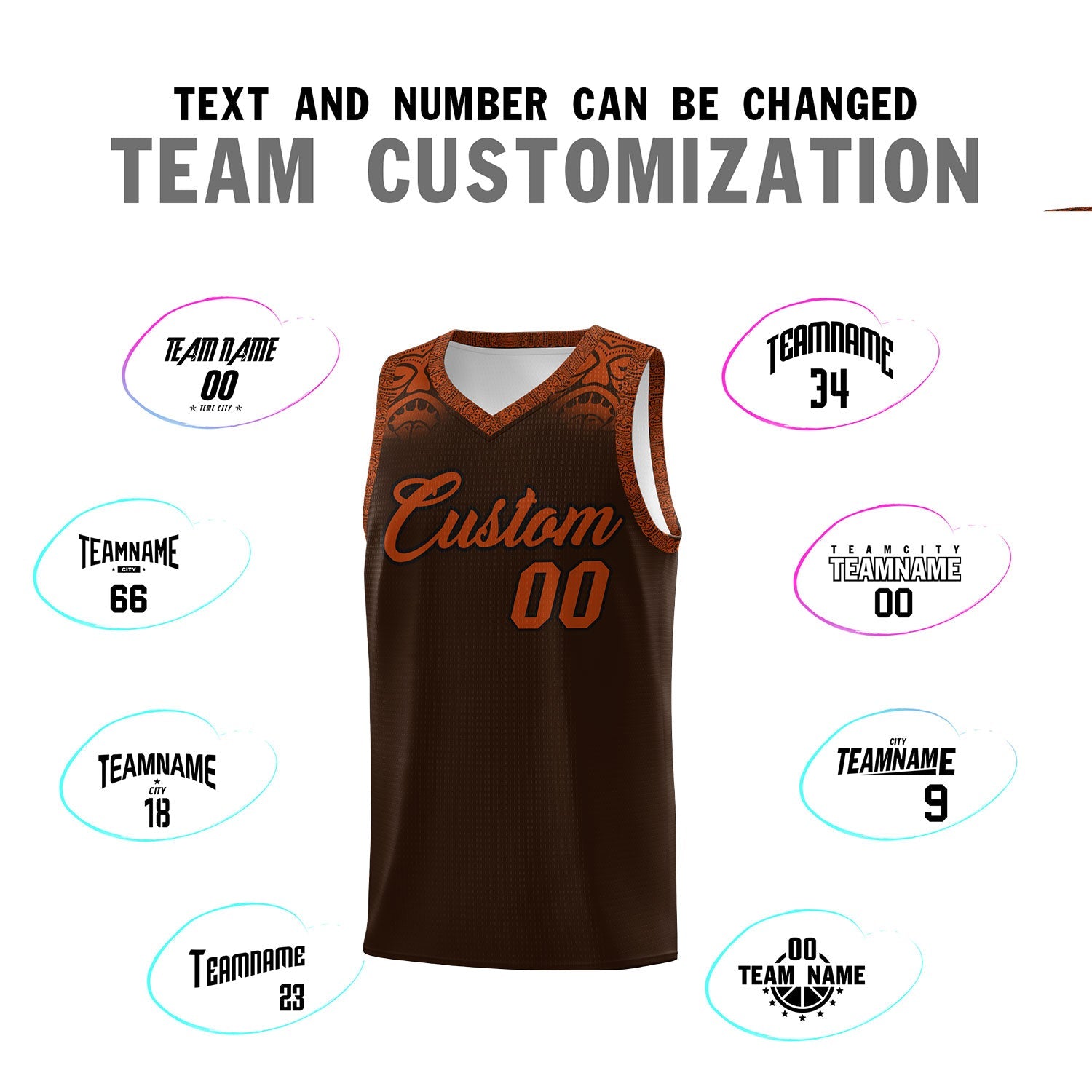 Custom Brown Texas Orange Personalized Indians Print Sets Sports Uniform Basketball Jersey