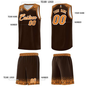 Custom Brown Orange Personalized Indians Print Sets Sports Uniform Basketball Jersey