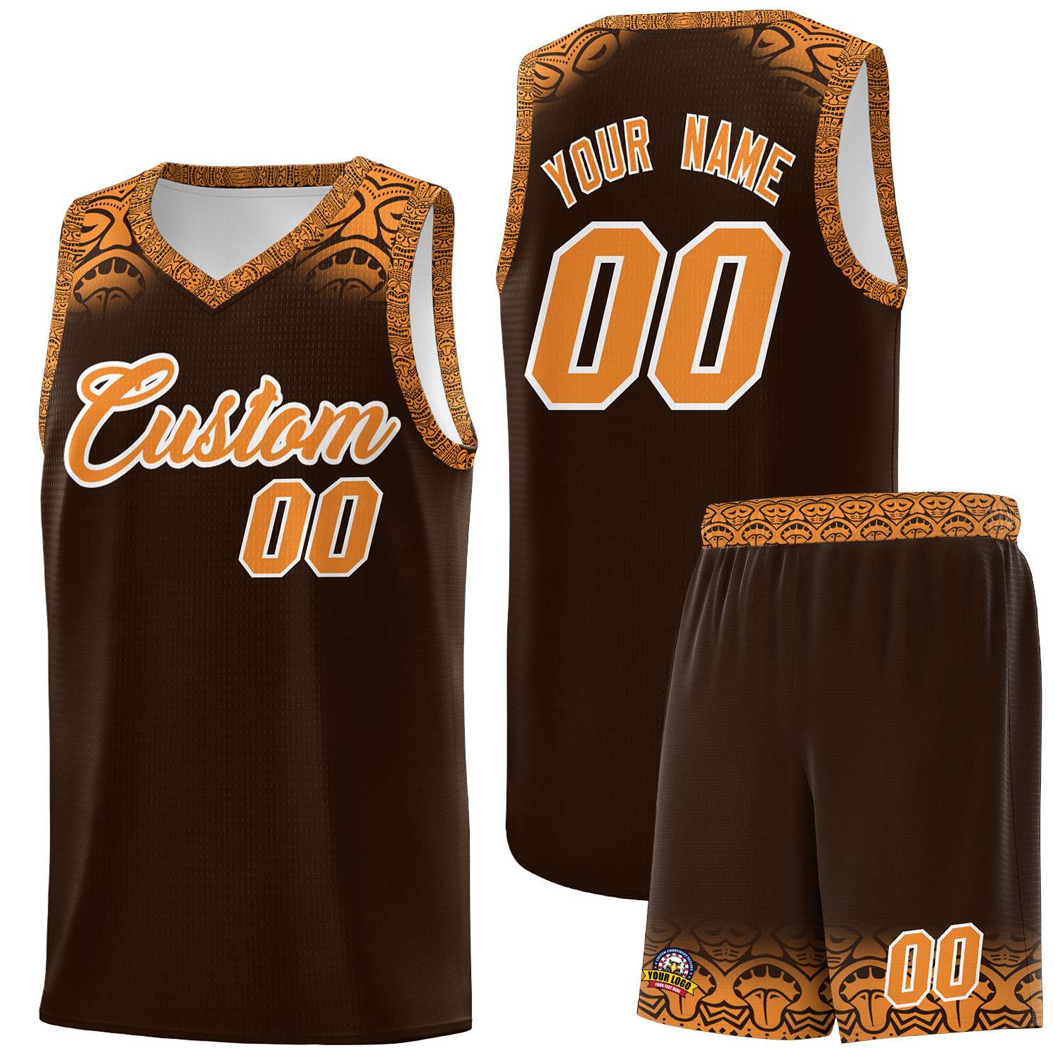 Custom Brown Orange Personalized Indians Print Sets Sports Uniform Basketball Jersey