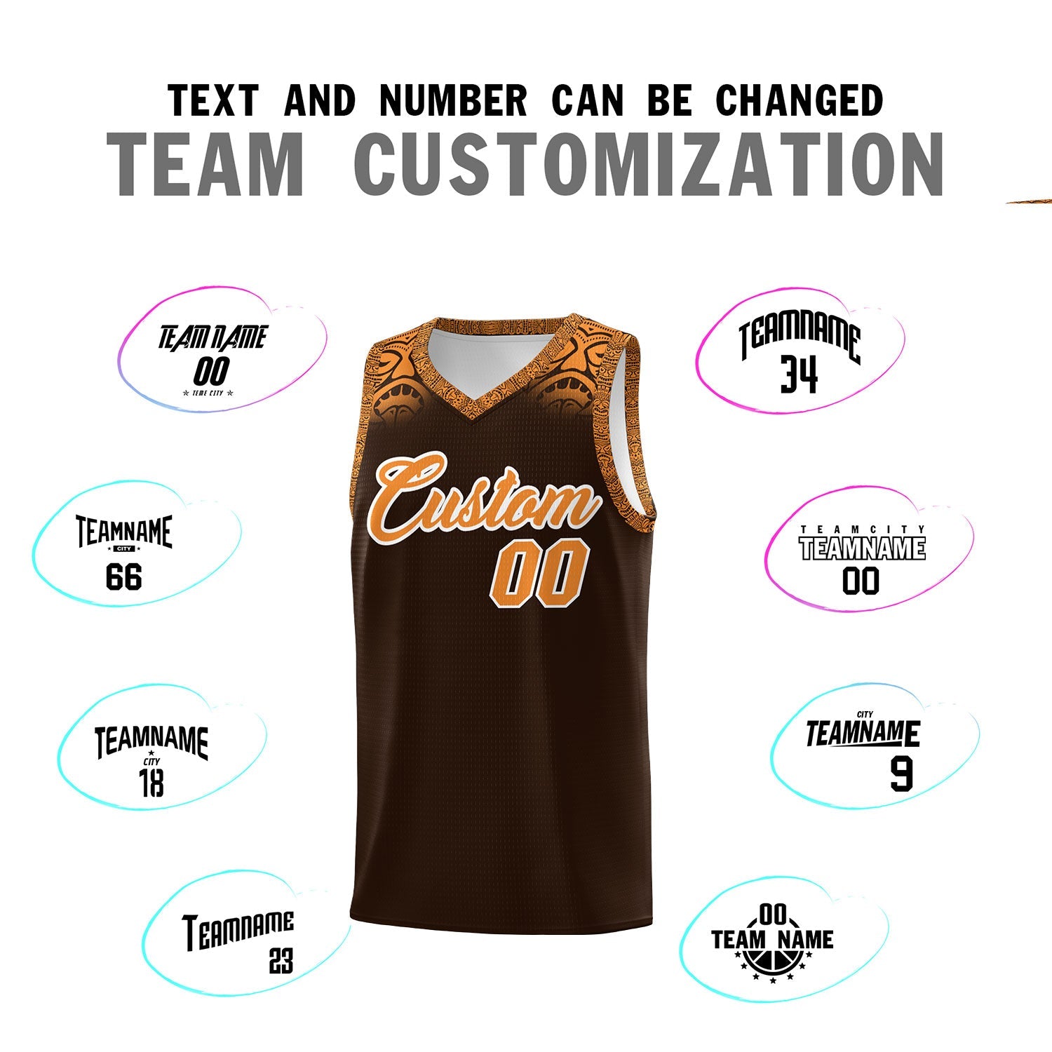 Custom Brown Orange Personalized Indians Print Sets Sports Uniform Basketball Jersey