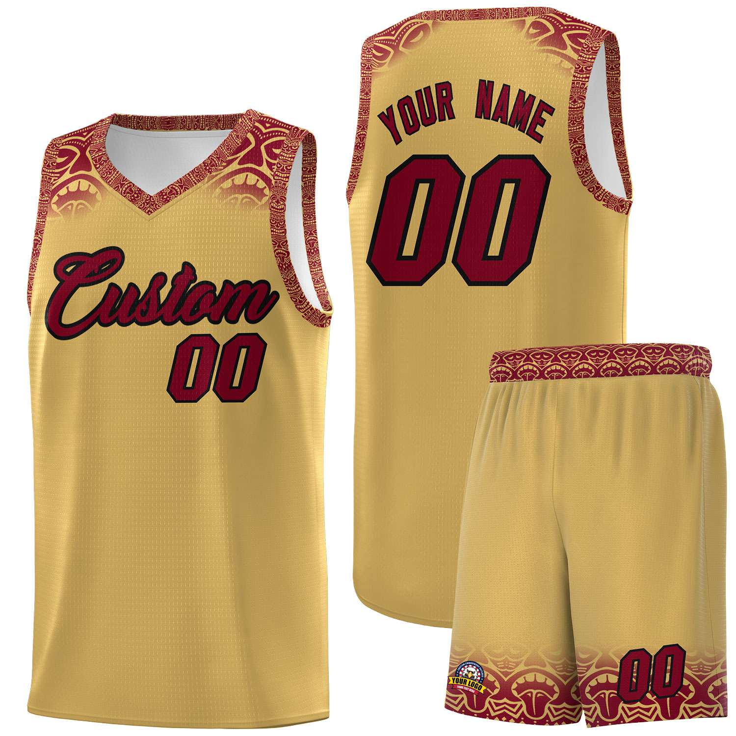 Custom Khaki Crimson Personalized Indians Print Sets Sports Uniform Basketball Jersey