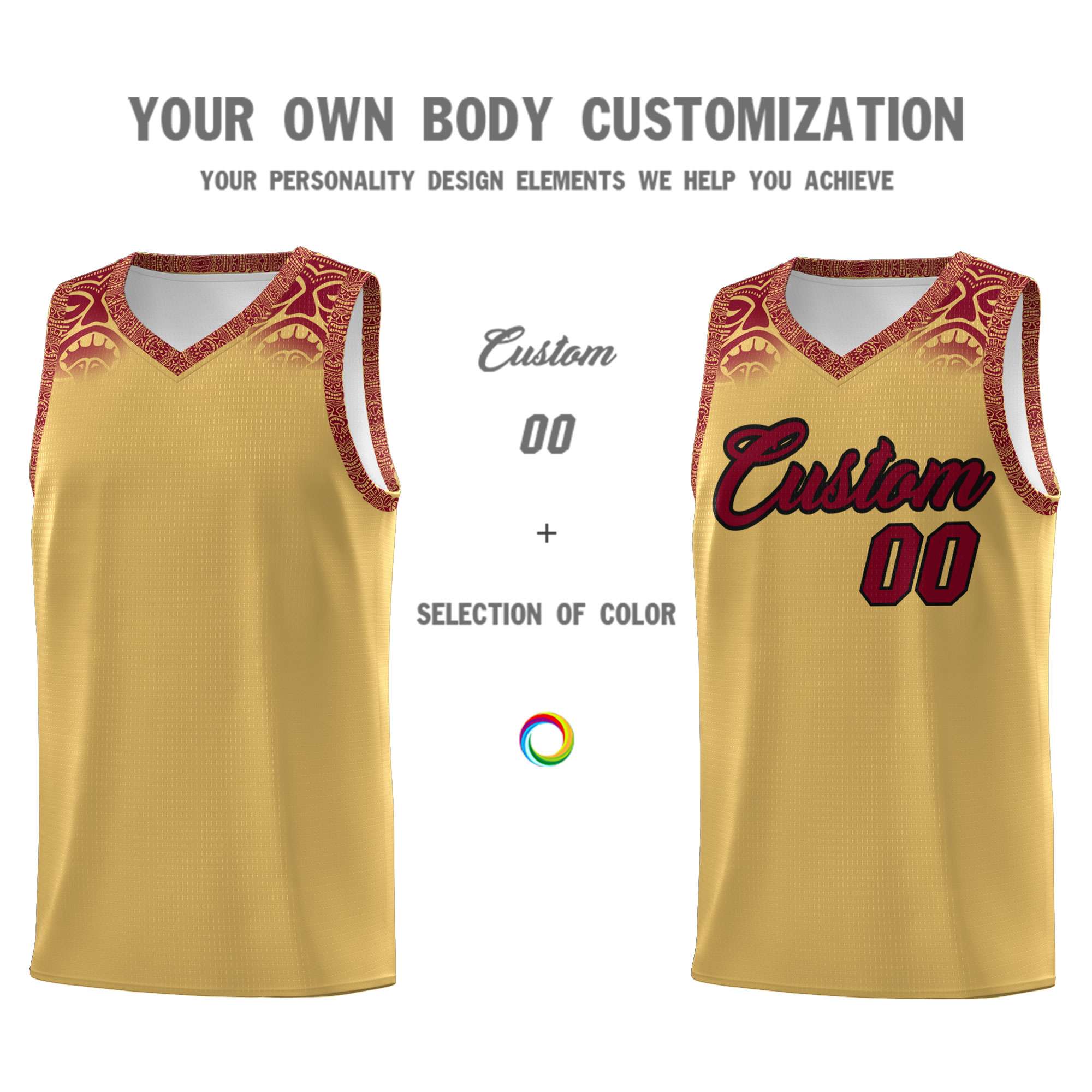 Custom Khaki Crimson Personalized Indians Print Sets Sports Uniform Basketball Jersey