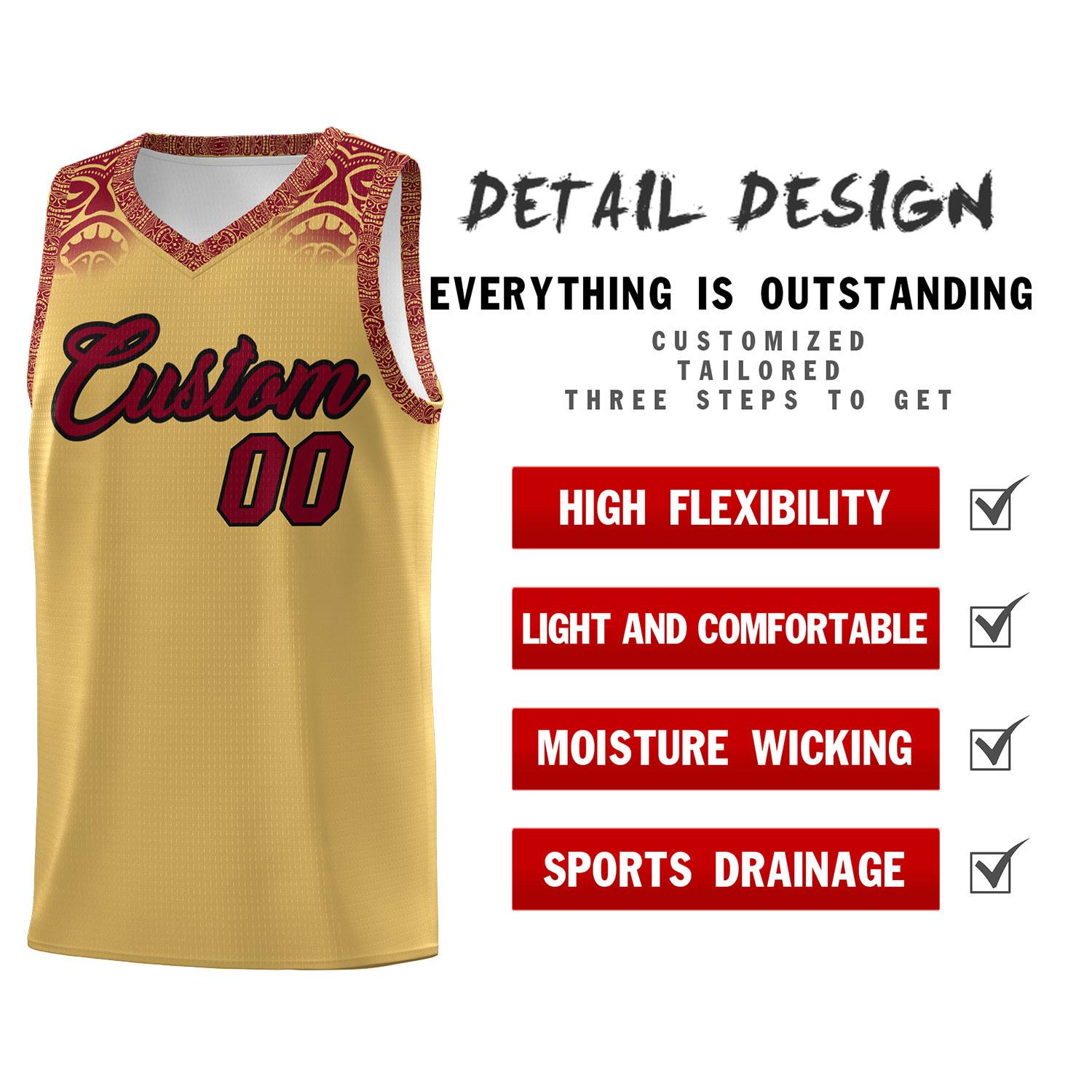 Custom Khaki Crimson Personalized Indians Print Sets Sports Uniform Basketball Jersey