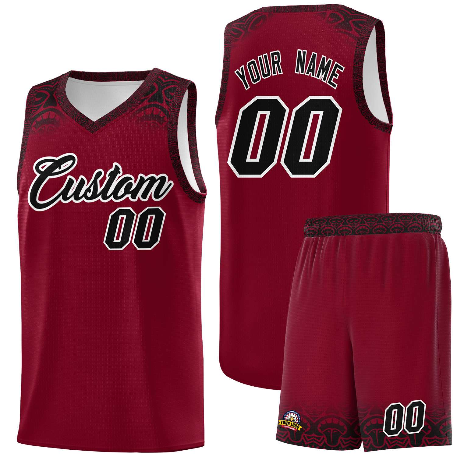 Custom Crimson Black Personalized Indians Print Sets Sports Uniform Basketball Jersey