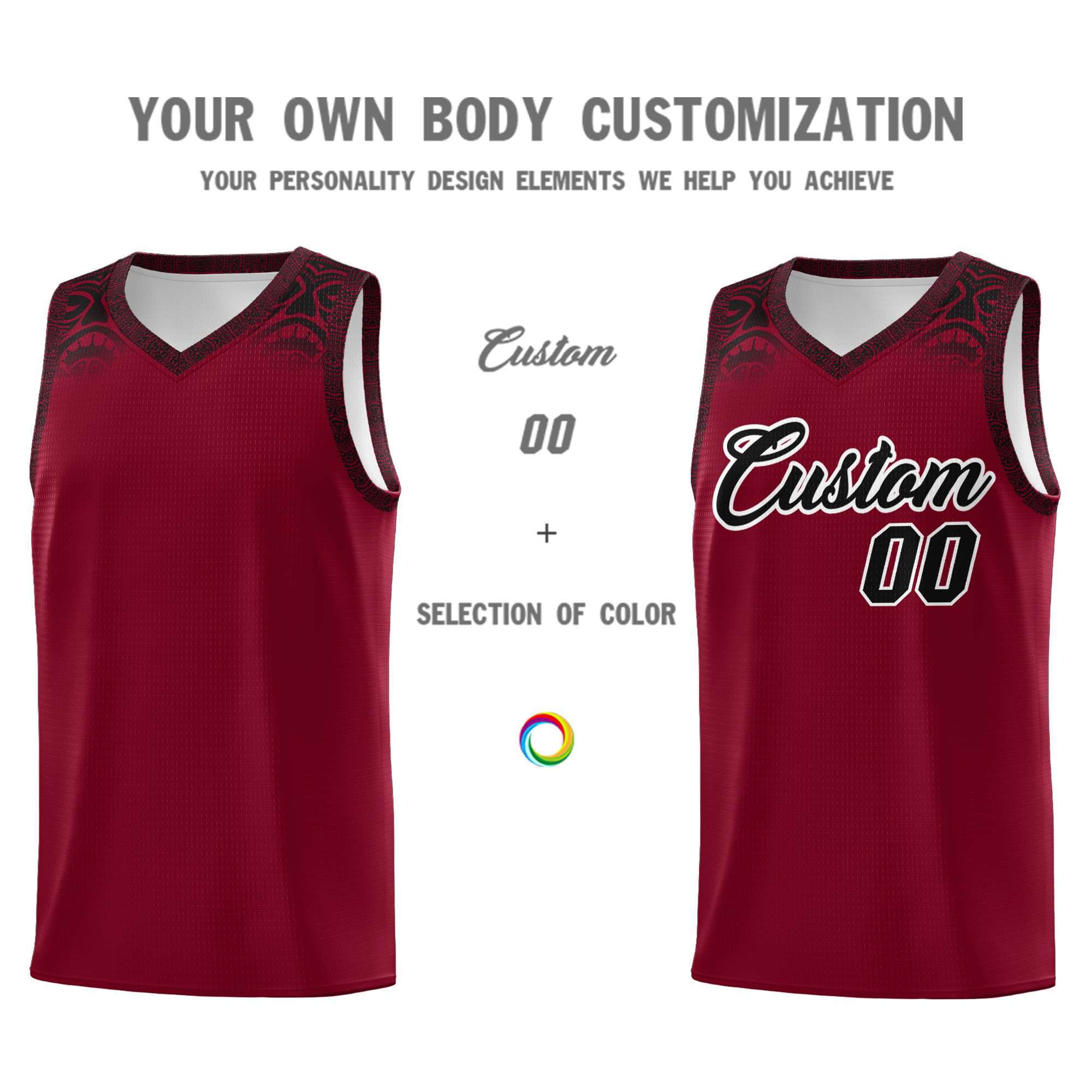 Custom Crimson Black Personalized Indians Print Sets Sports Uniform Basketball Jersey