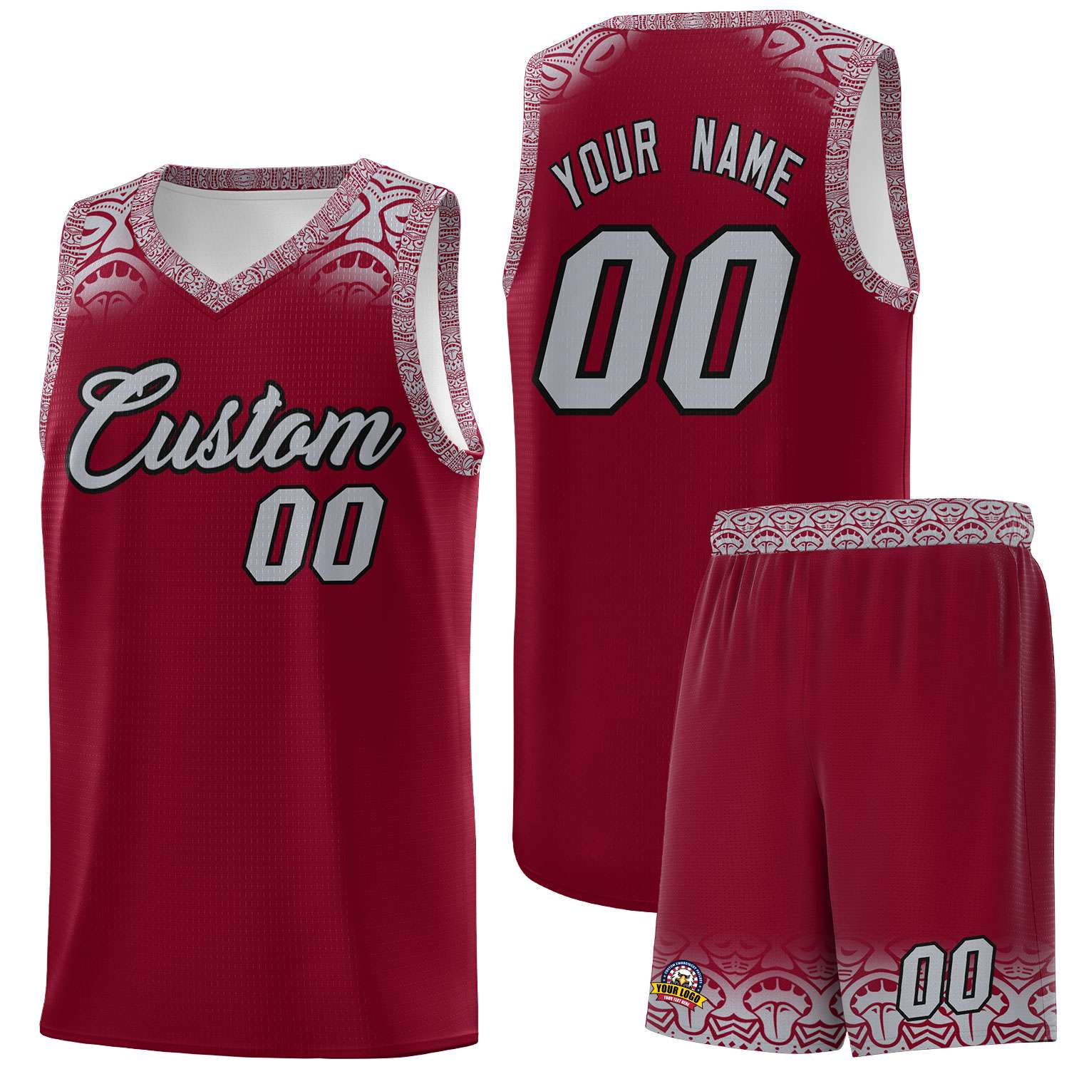 Custom Crimson Gray Personalized Indians Print Sets Sports Uniform Basketball Jersey