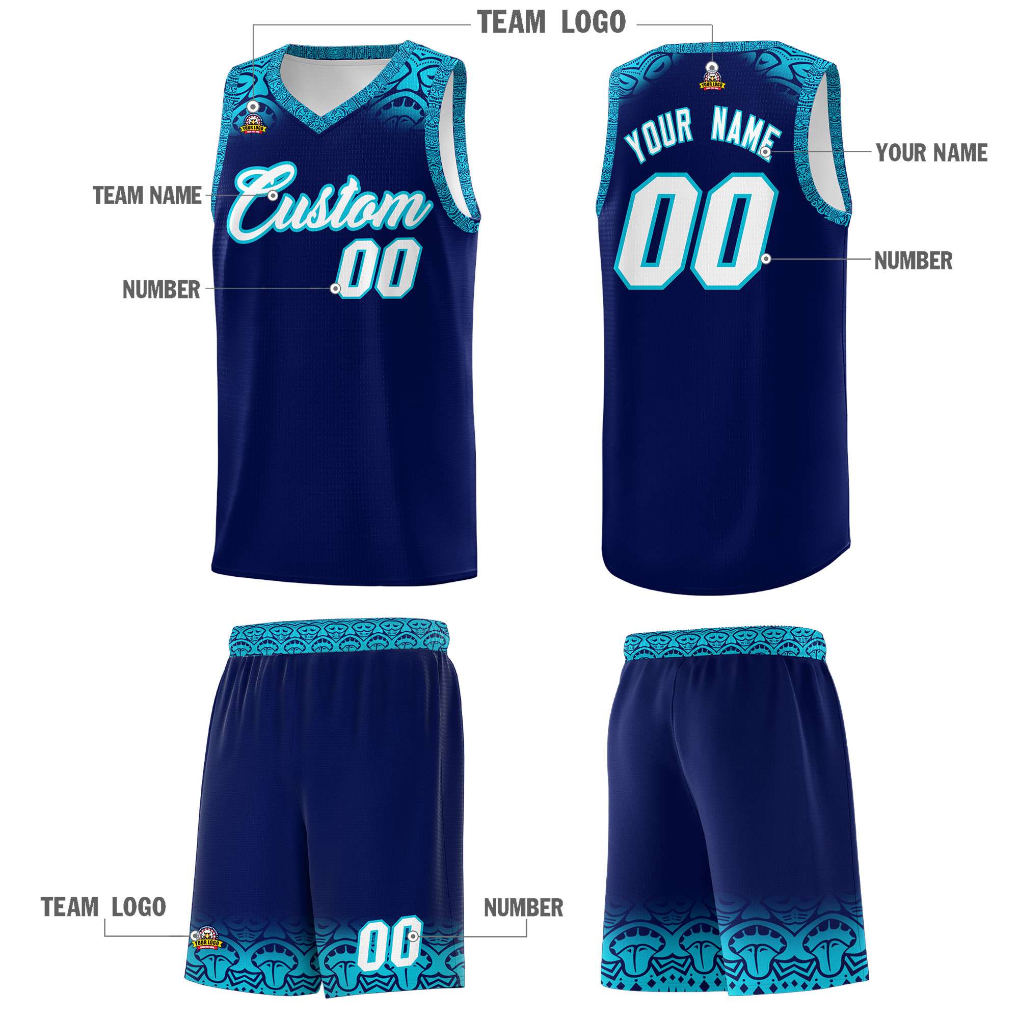 Custom Royal Sky Blue Personalized Indians Print Sets Sports Uniform Basketball Jersey