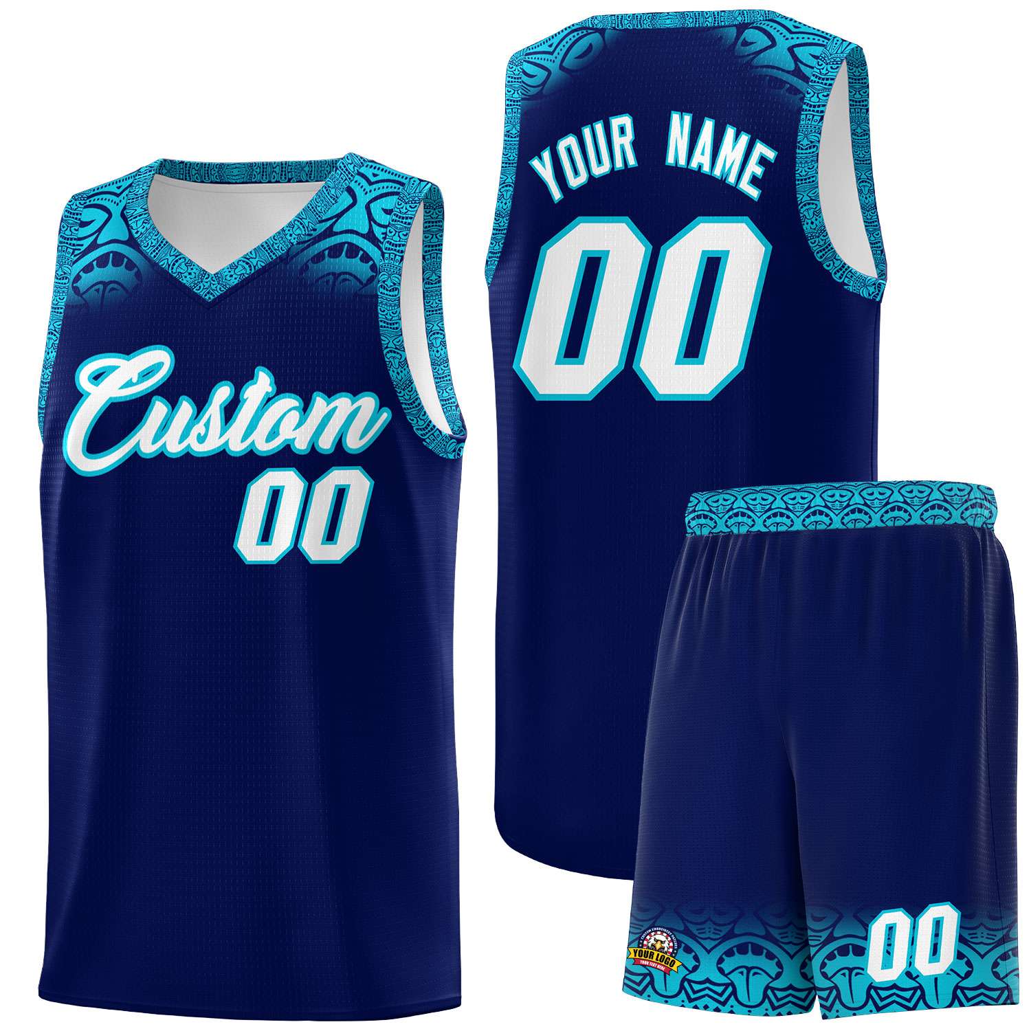 Custom Royal Sky Blue Personalized Indians Print Sets Sports Uniform Basketball Jersey