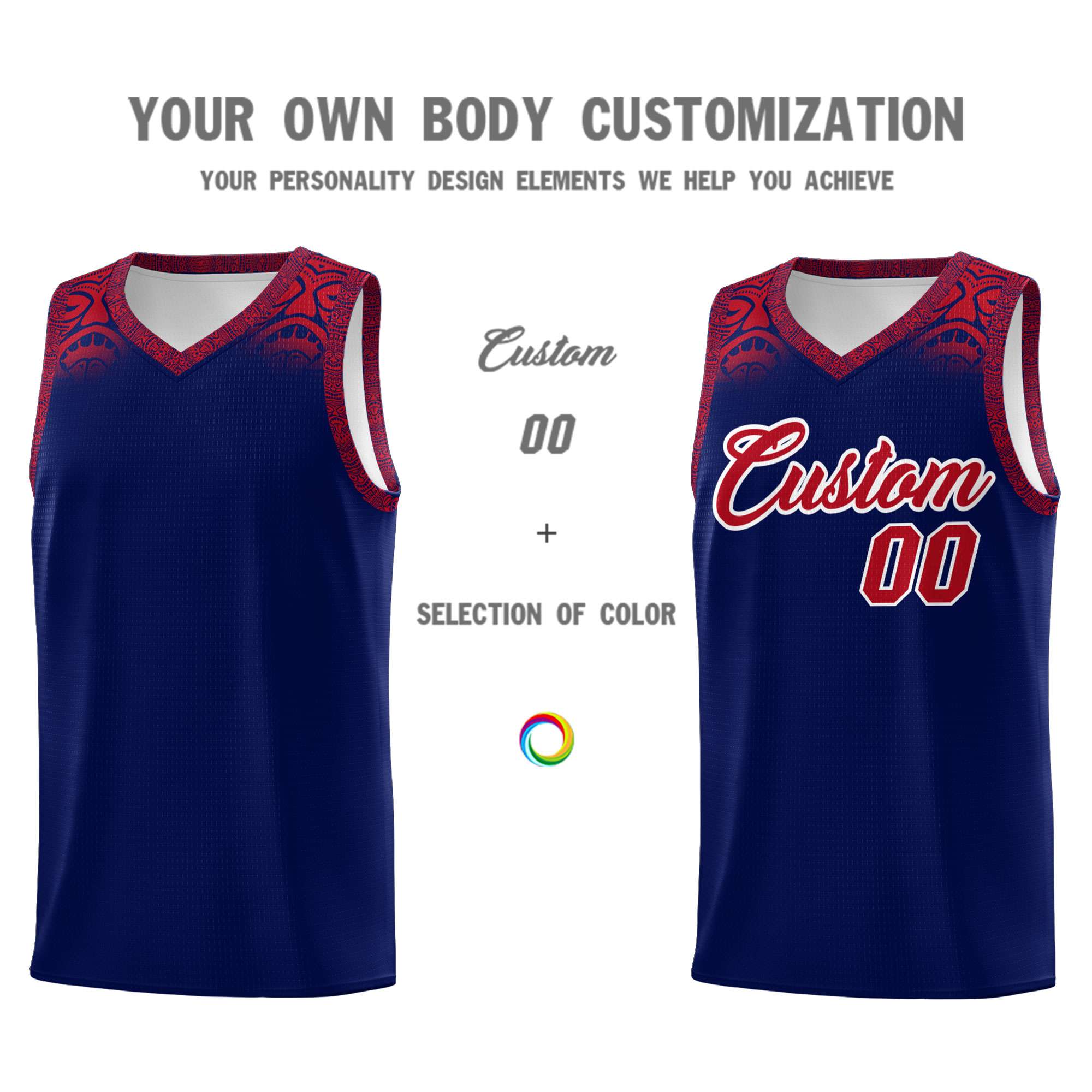 Custom Royal Red Personalized Indians Print Sets Sports Uniform Basketball Jersey