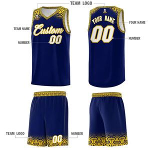 Custom Royal Gold Personalized Indians Print Sets Sports Uniform Basketball Jersey