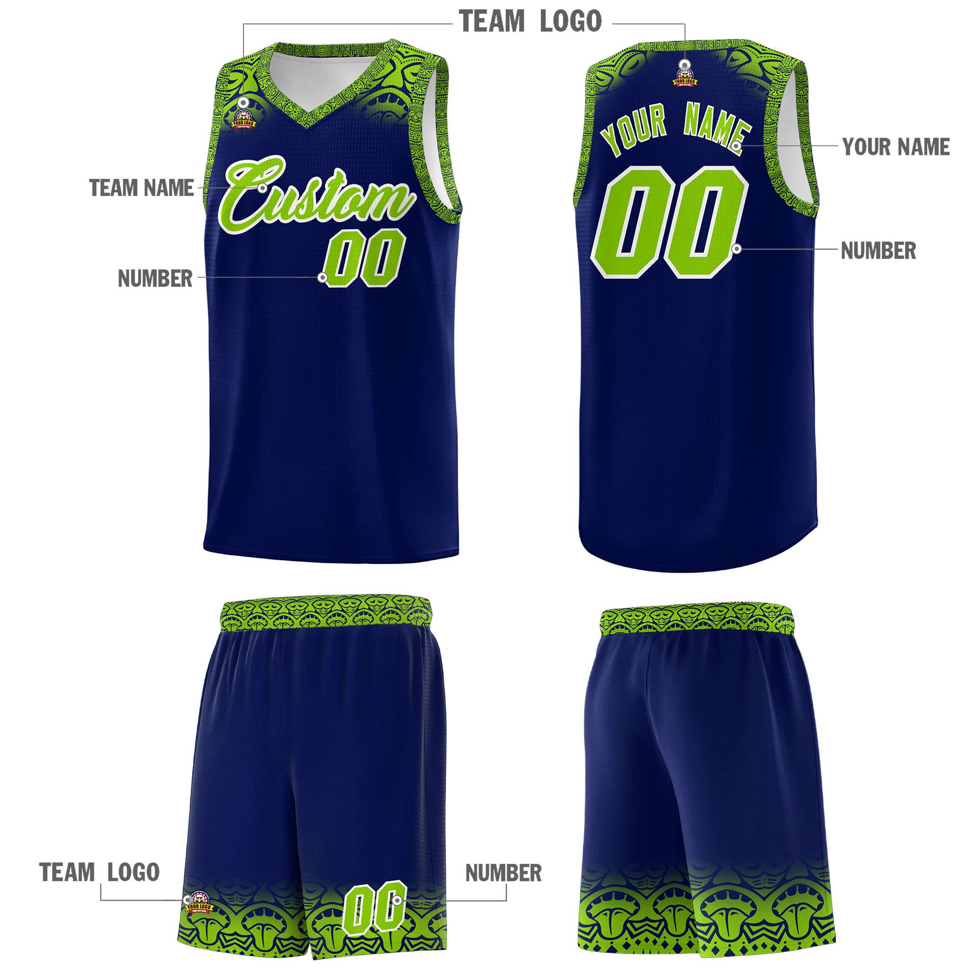 Custom Royal Neon Green Personalized Indians Print Sets Sports Uniform Basketball Jersey