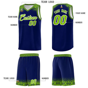 Custom Royal Neon Green Personalized Indians Print Sets Sports Uniform Basketball Jersey