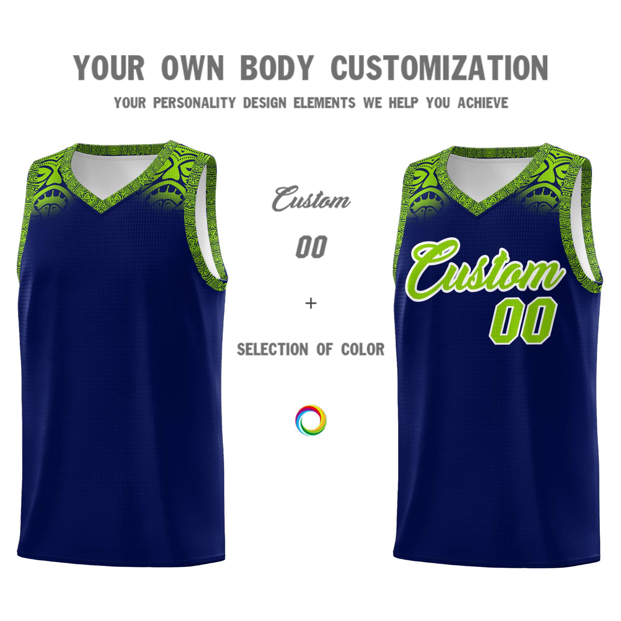 Custom Royal Neon Green Personalized Indians Print Sets Sports Uniform Basketball Jersey