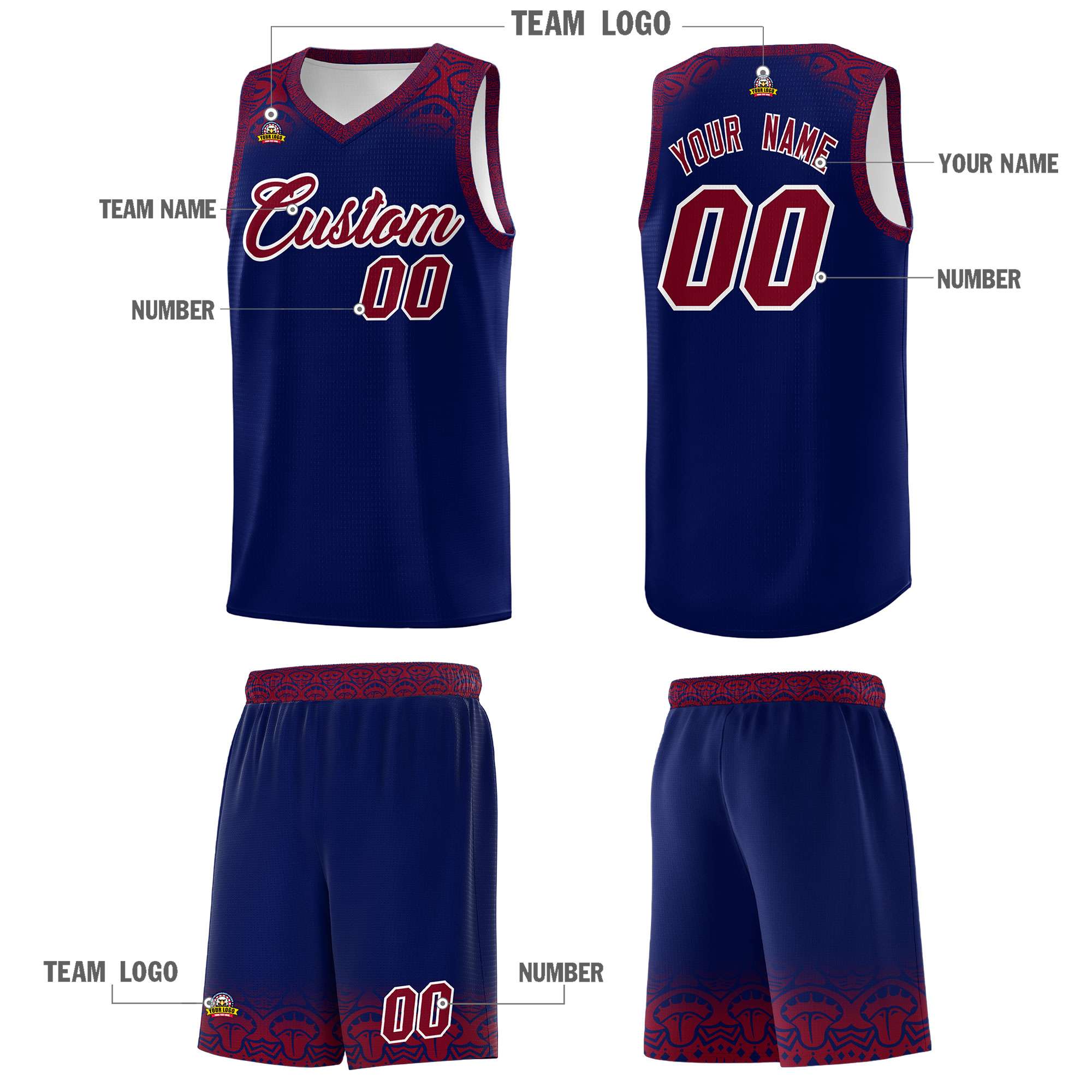 Custom Royal Crimson Personalized Indians Print Sets Sports Uniform Basketball Jersey