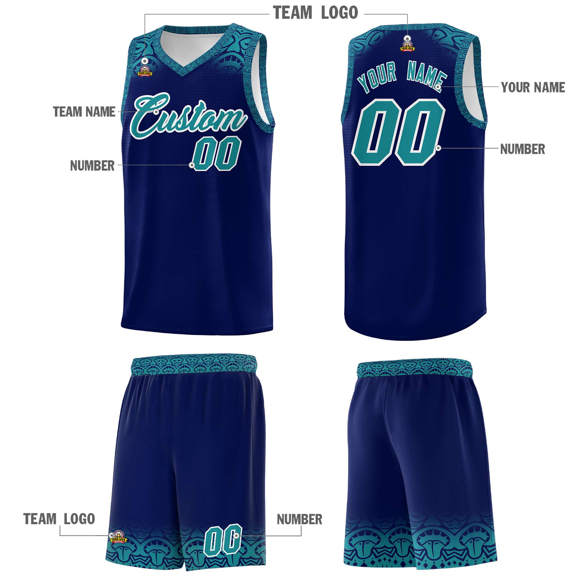 Custom Royal Aqua Personalized Indians Print Sets Sports Uniform Basketball Jersey