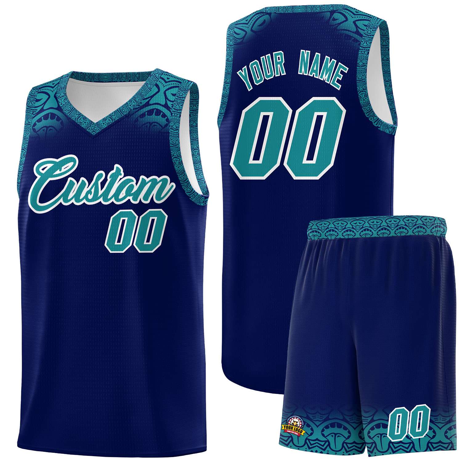 Custom Royal Aqua Personalized Indians Print Sets Sports Uniform Basketball Jersey