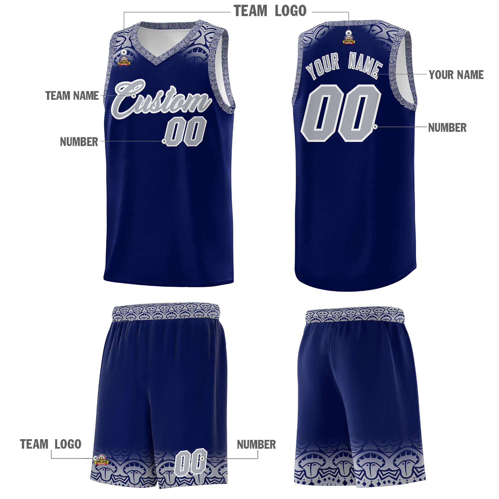 Custom Royal Gray Personalized Indians Print Sets Sports Uniform Basketball Jersey