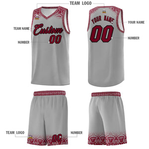 Custom Gray Crimson Personalized Indians Print Sets Sports Uniform Basketball Jersey