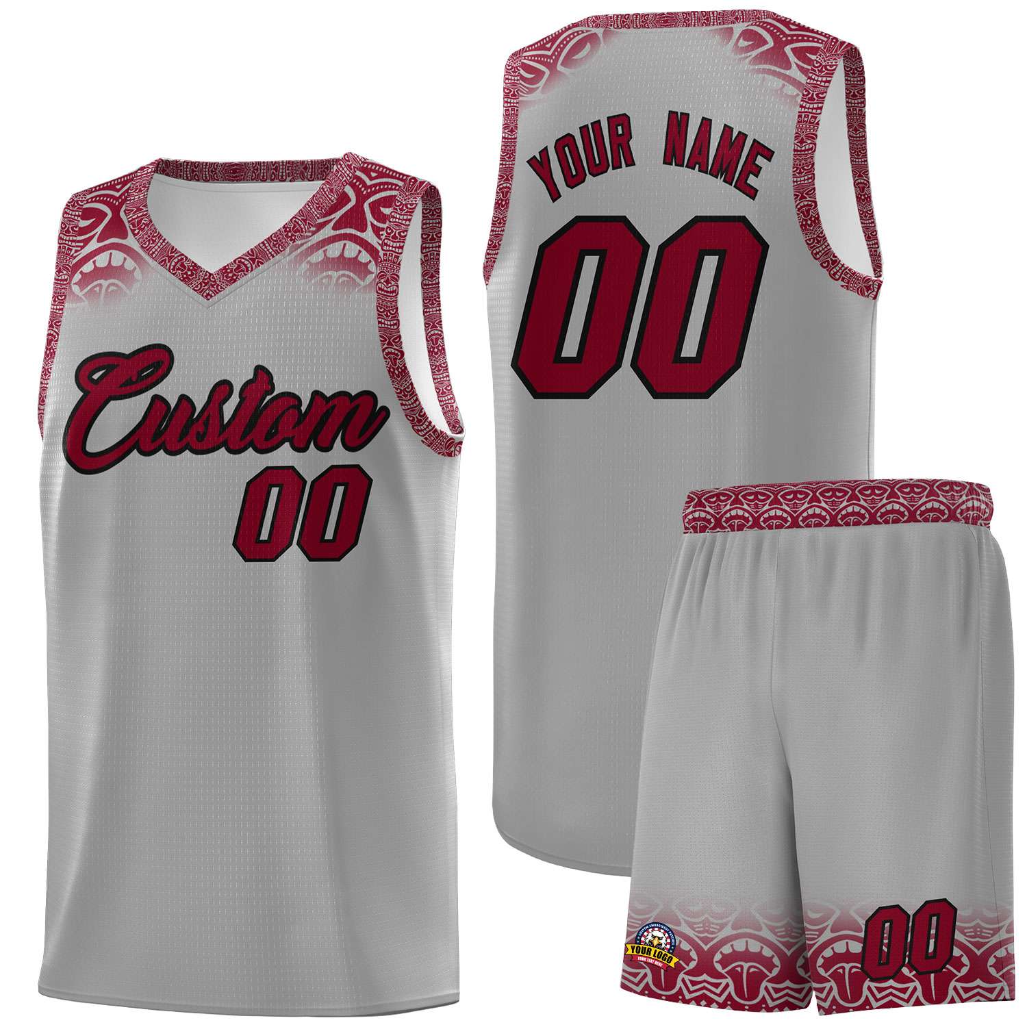 Custom Gray Crimson Personalized Indians Print Sets Sports Uniform Basketball Jersey