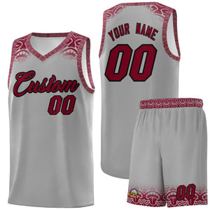 Custom Gray Crimson Personalized Indians Print Sets Sports Uniform Basketball Jersey