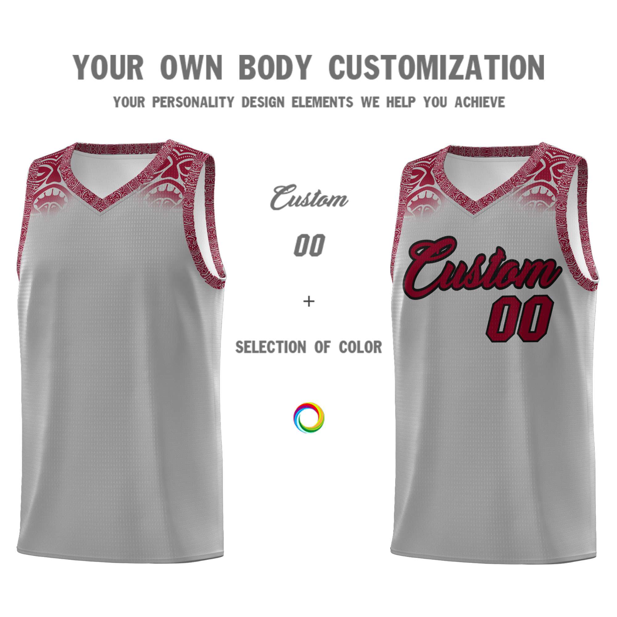 Custom Gray Crimson Personalized Indians Print Sets Sports Uniform Basketball Jersey