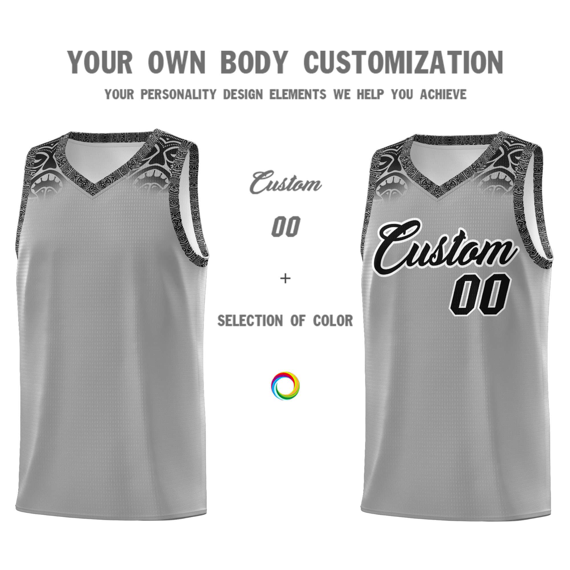 Custom Gray Black Personalized Indians Print Sets Sports Uniform Basketball Jersey