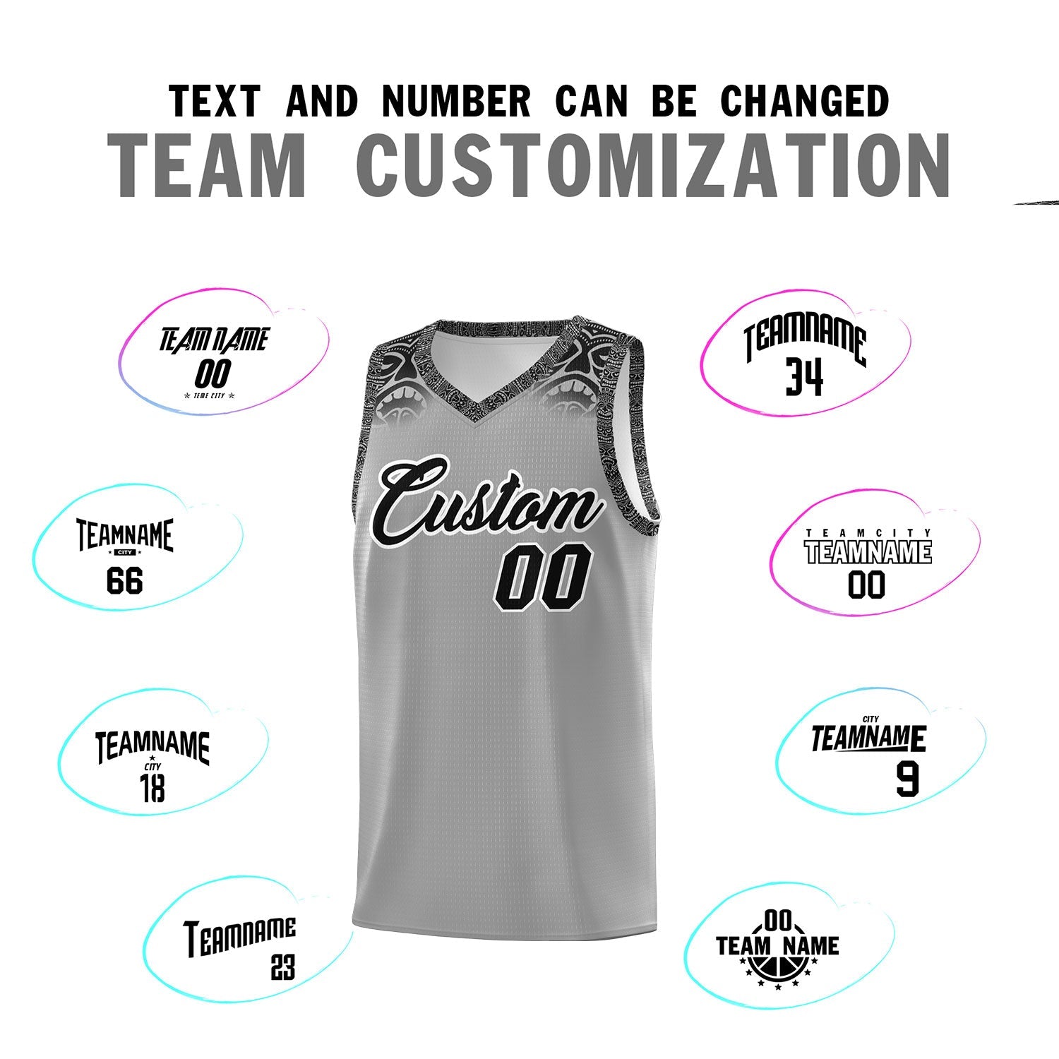 Custom Gray Black Personalized Indians Print Sets Sports Uniform Basketball Jersey