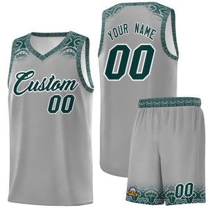 Custom Gray Midnight Green Personalized Indians Print Sets Sports Uniform Basketball Jersey