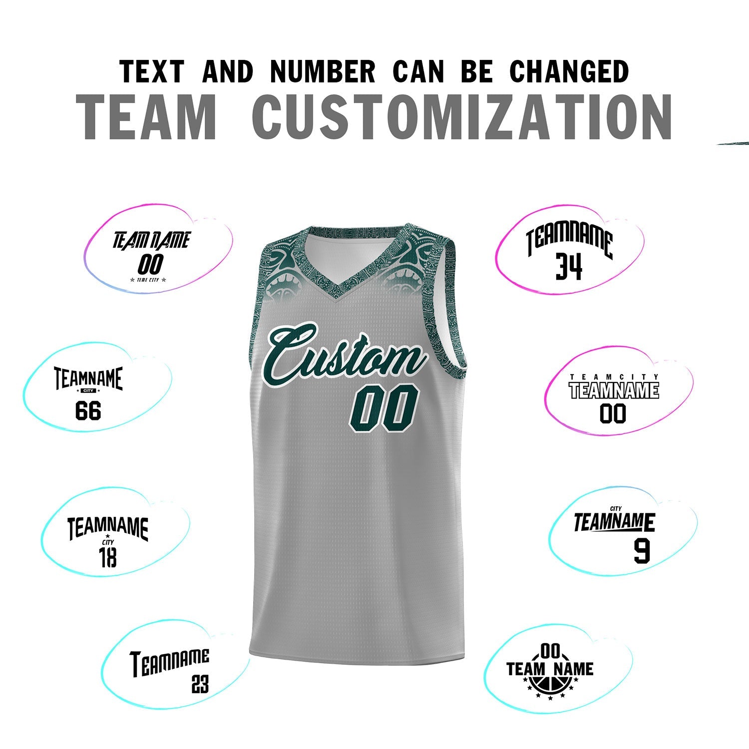 Custom Gray Midnight Green Personalized Indians Print Sets Sports Uniform Basketball Jersey