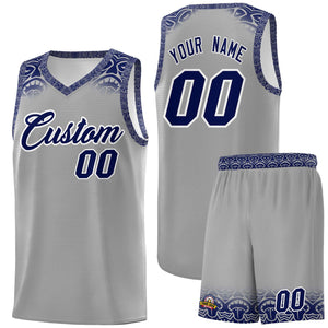 Custom Gray Royal Personalized Indians Print Sets Sports Uniform Basketball Jersey