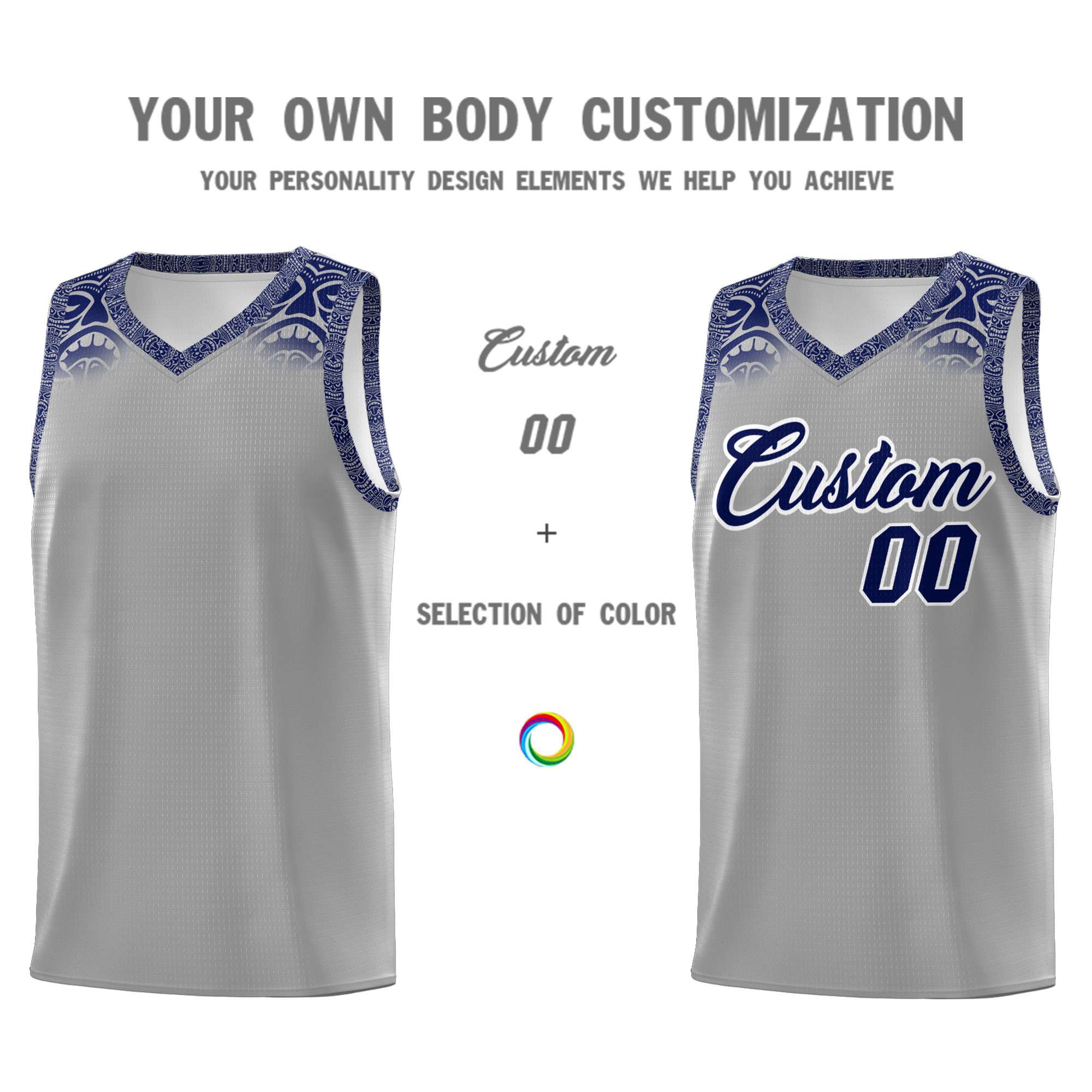 Custom Gray Royal Personalized Indians Print Sets Sports Uniform Basketball Jersey