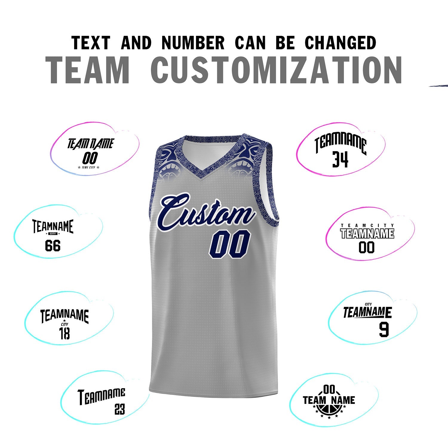 Custom Gray Royal Personalized Indians Print Sets Sports Uniform Basketball Jersey