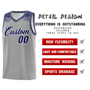 Custom Gray Royal Personalized Indians Print Sets Sports Uniform Basketball Jersey