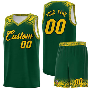 Custom Green Gold Personalized Indians Print Sets Sports Uniform Basketball Jersey