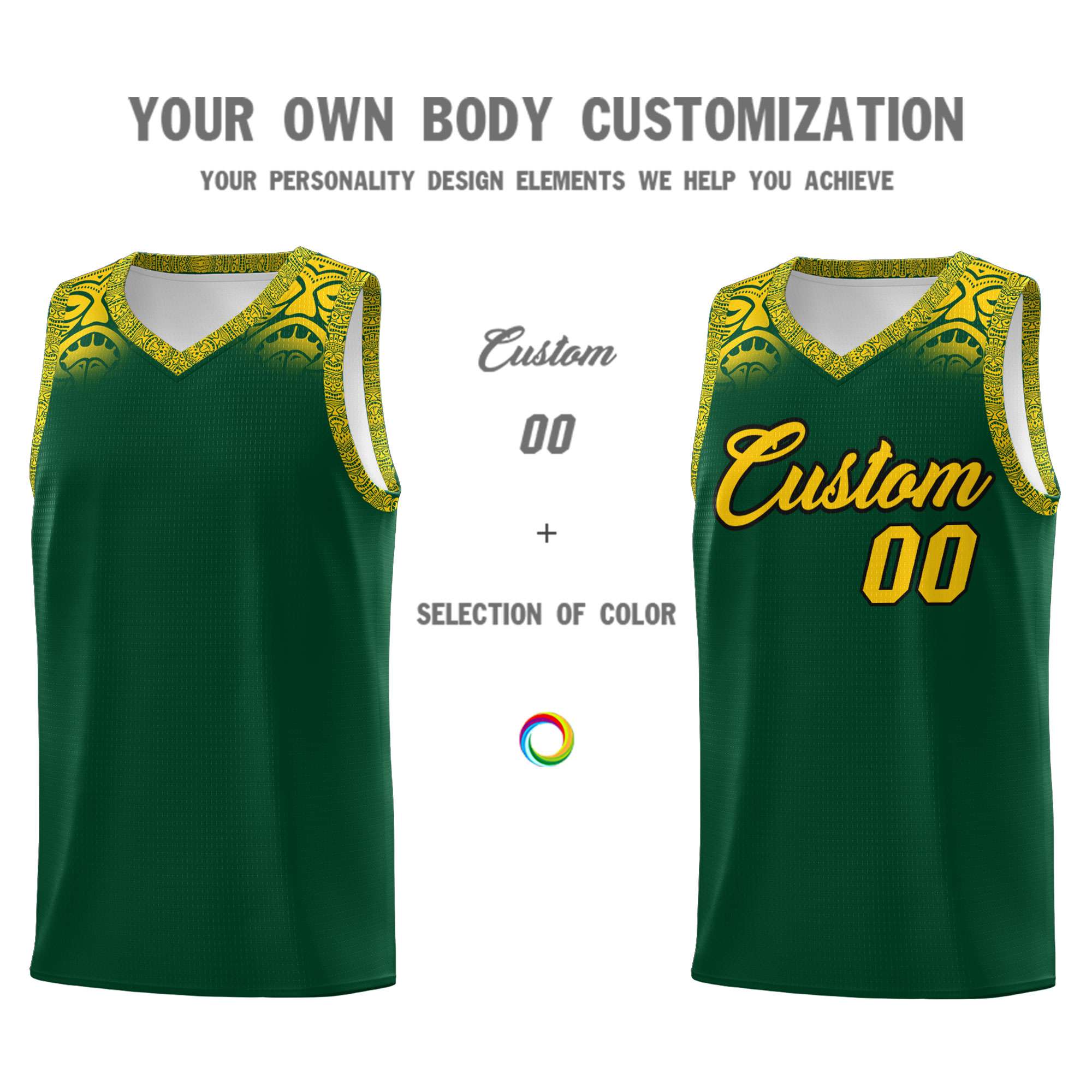 Custom Green Gold Personalized Indians Print Sets Sports Uniform Basketball Jersey