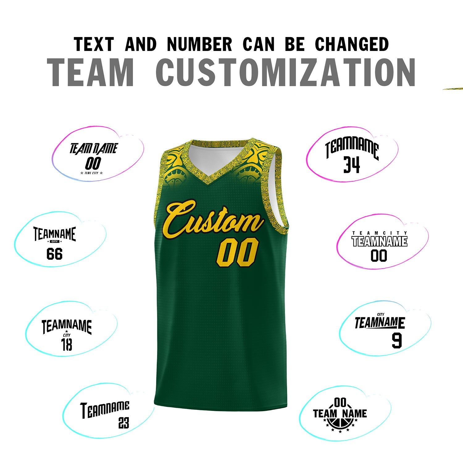 Custom Green Gold Personalized Indians Print Sets Sports Uniform Basketball Jersey