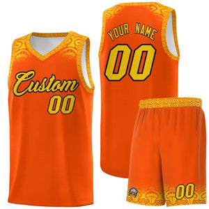 Custom Orange Gold Personalized Indians Print Sets Sports Uniform Basketball Jersey