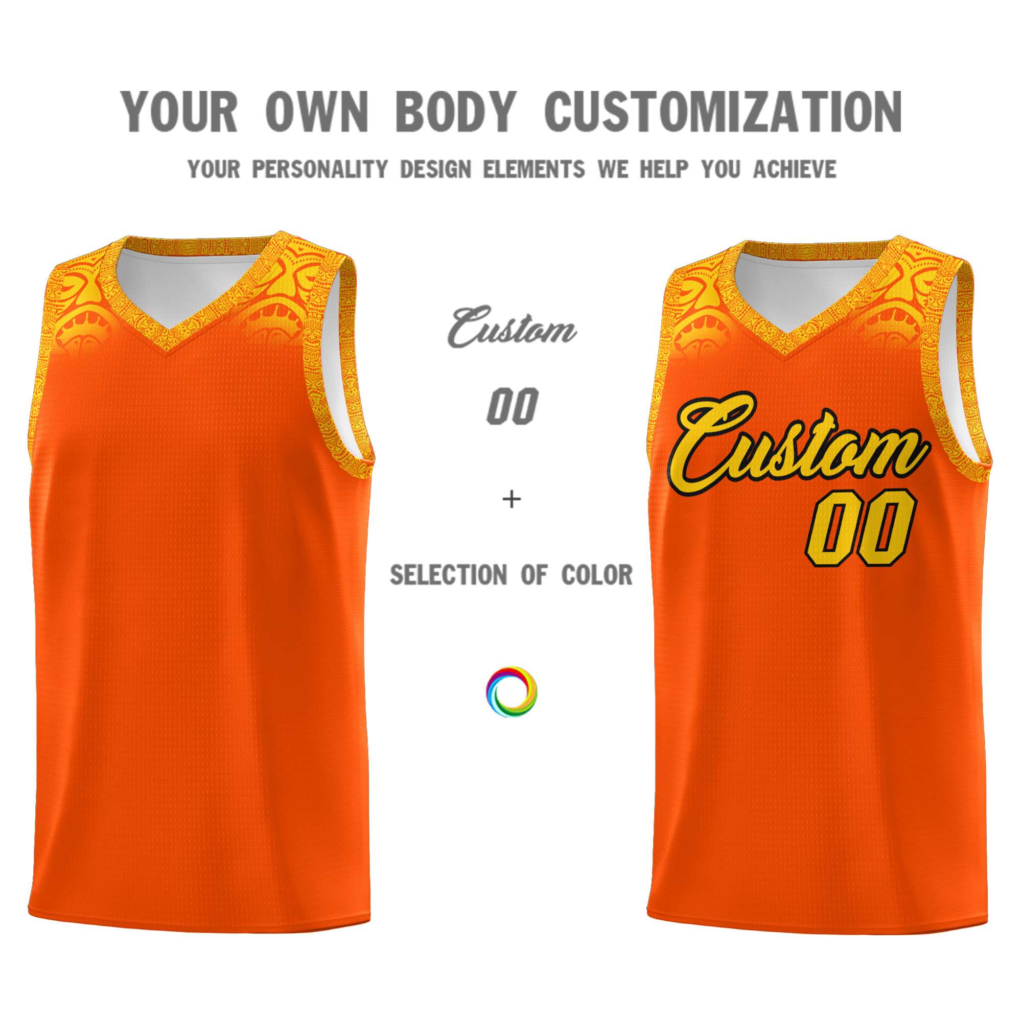 Custom Orange Gold Personalized Indians Print Sets Sports Uniform Basketball Jersey