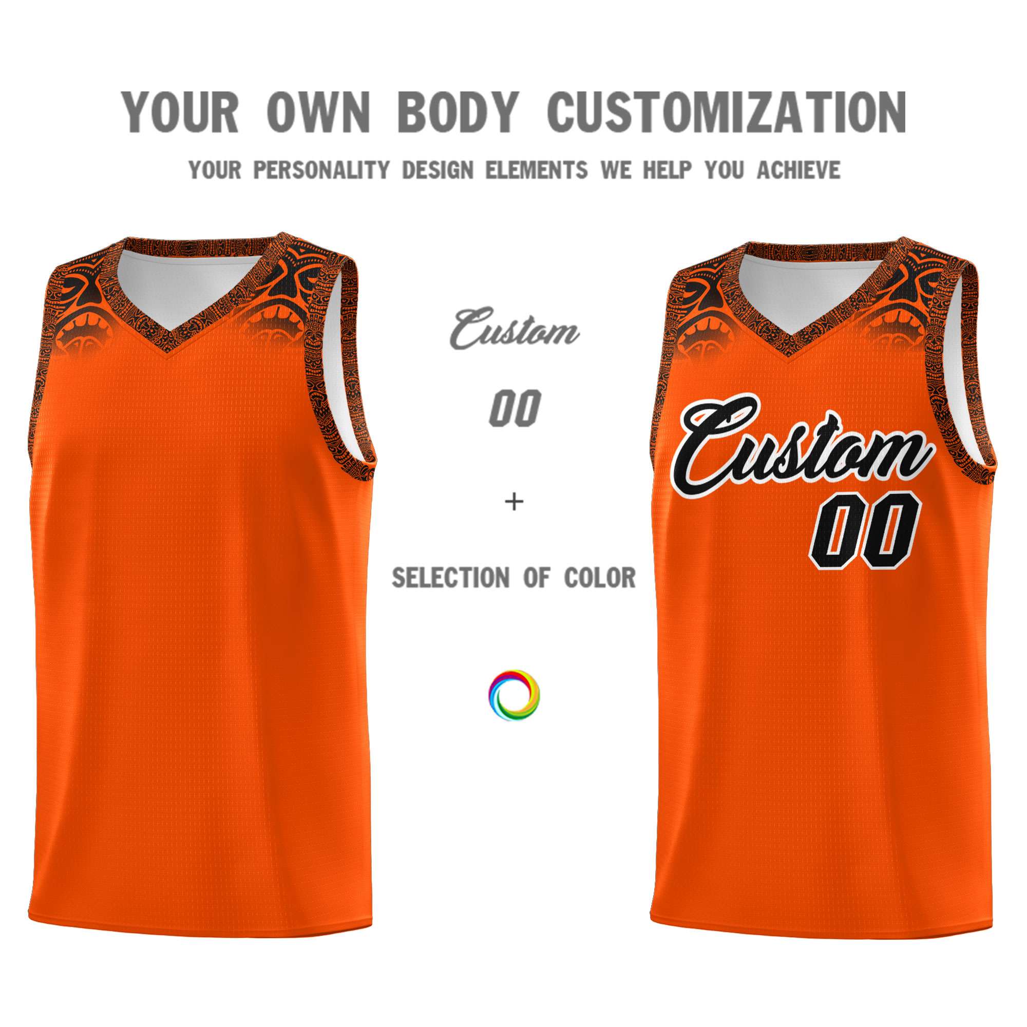 Custom Orange Black Personalized Indians Print Sets Sports Uniform Basketball Jersey