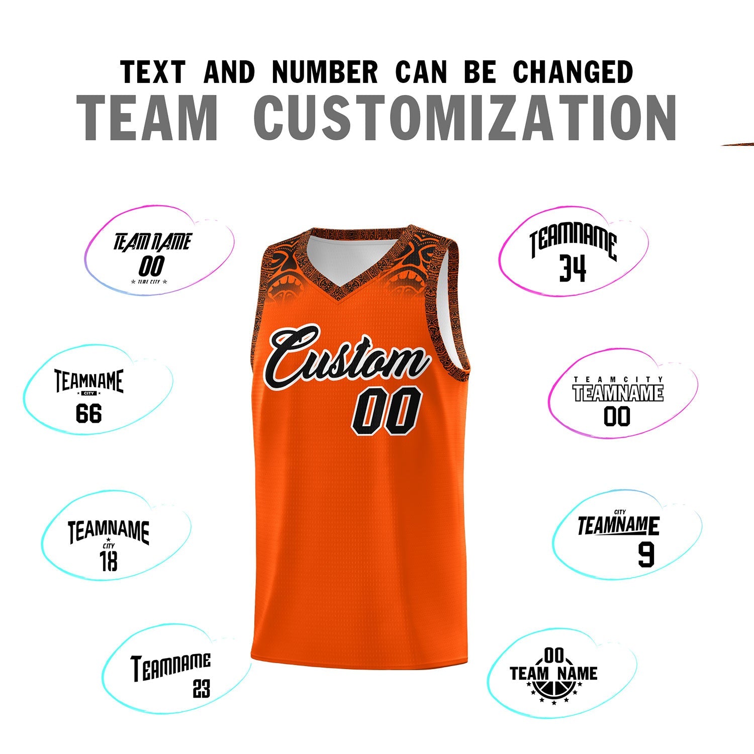 Custom Orange Black Personalized Indians Print Sets Sports Uniform Basketball Jersey