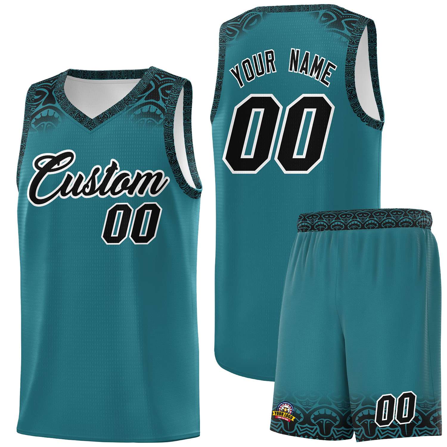 Custom Aqua Black Personalized Indians Print Sets Sports Uniform Basketball Jersey